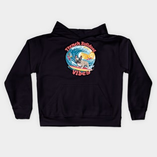 French Bulldog Surfing Tropical Wave Kids Hoodie